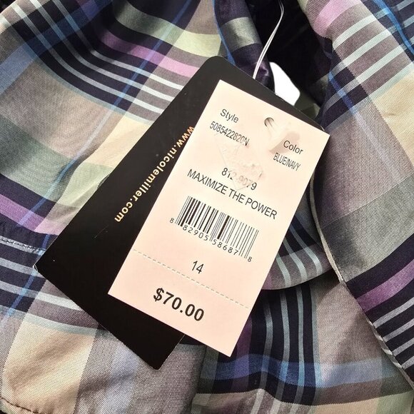 Nicole Miller NWT Plaid Silk Blend Double Breasted Peplum Blazer Sz 14 - Picture 8 of 10